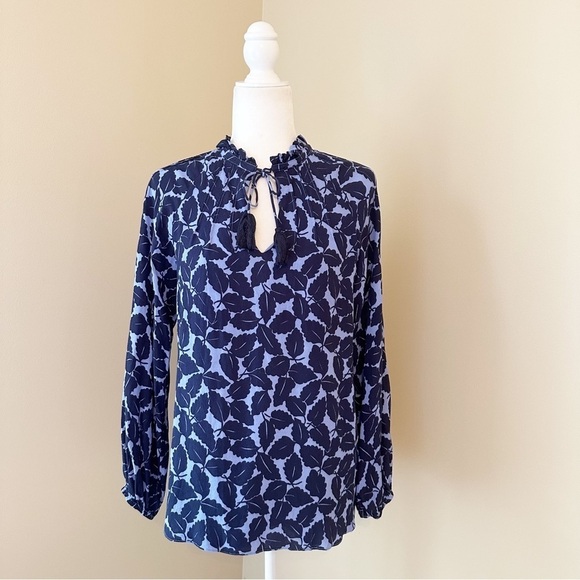 Sail To Sable Ruffle Neck Long Sleeve Blue Blouse - XS - Picture 13 of 13